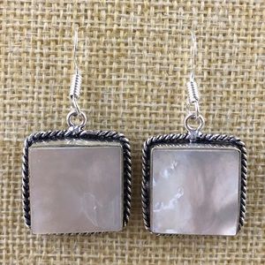 New Mother of Pearl MOP Stone Silver Hook Dangle Earrings